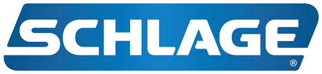 schlage logo white print blue background